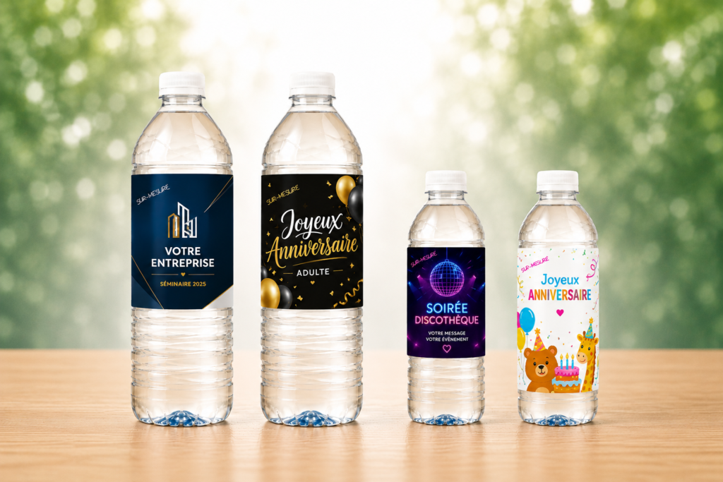 Étiquette bouteille d’eau personnalisée pour anniversaire, entreprise et événement sur mesure