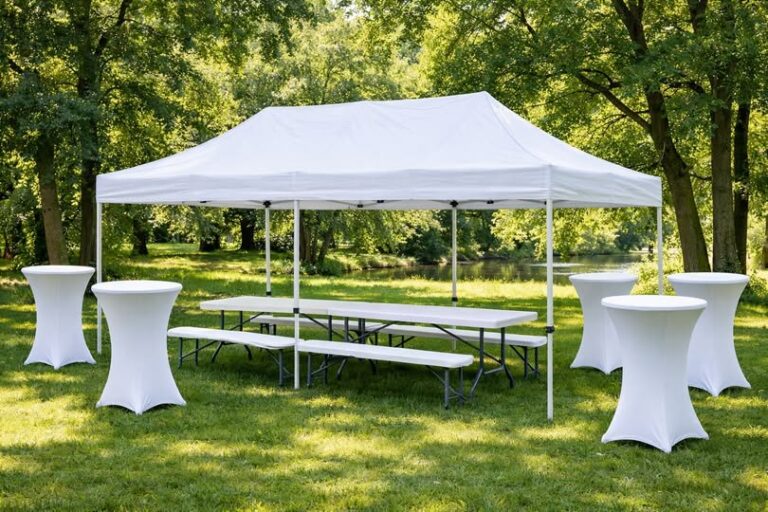 Location de barnum, mange-debout et tables pour événement festif – Evyone