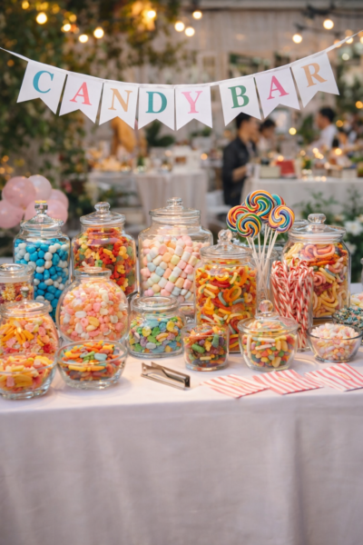 Candy bar et stand de gourmandises pour anniversaire et événement festif – Evyone