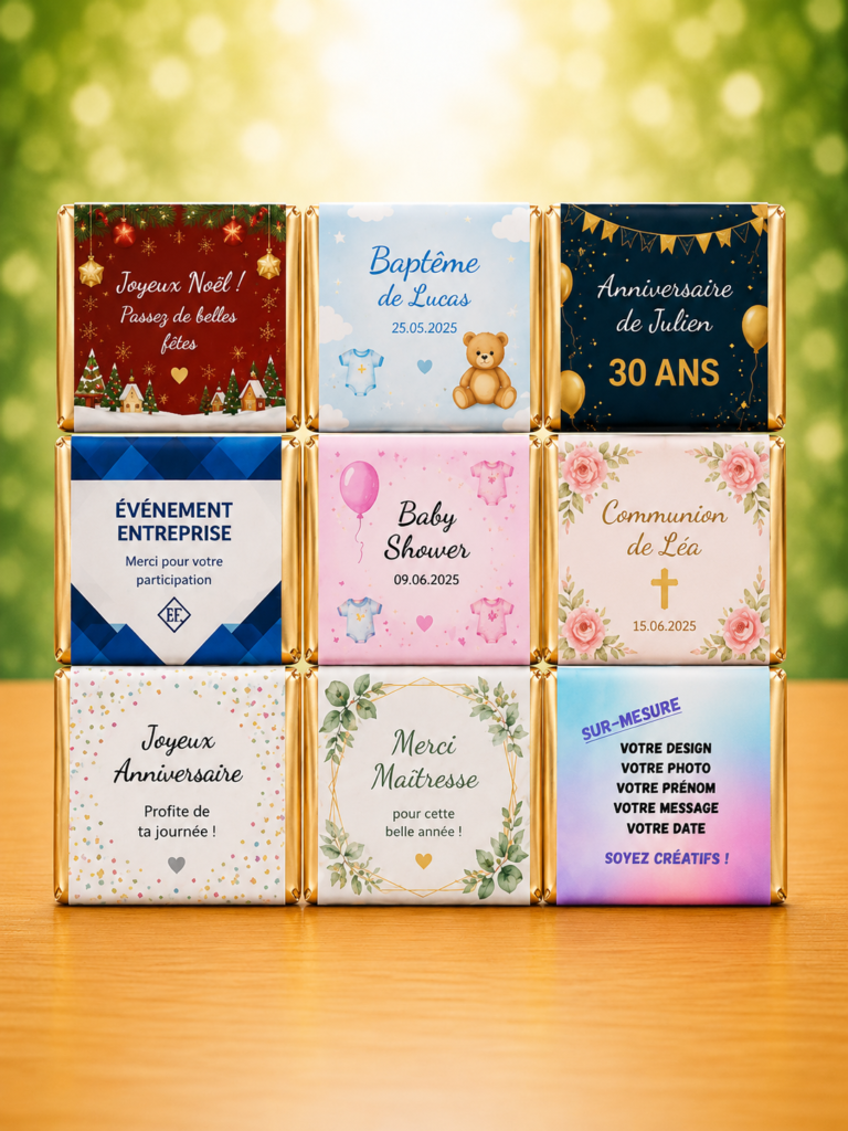 mini carrés de chocolat personnalisés
