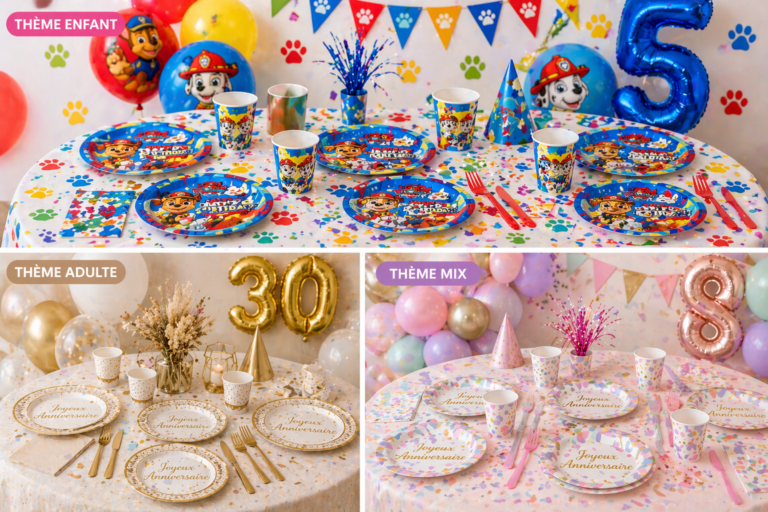 Kit anniversaire prêt à fêter avec décoration, vaisselle et accessoires festifs