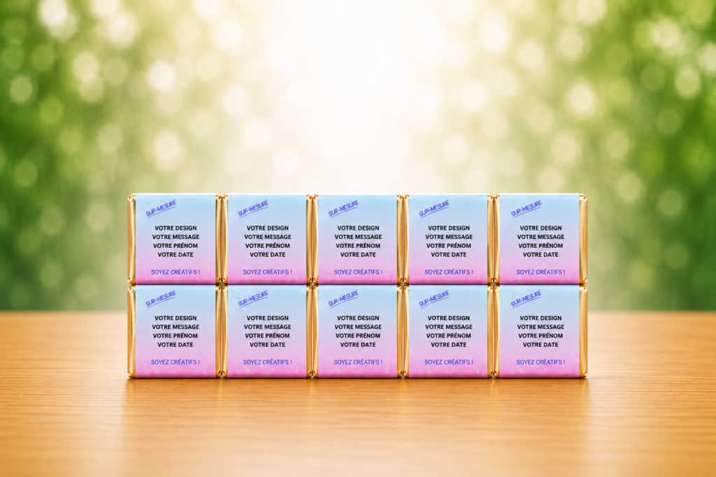 lot de 10 mini carrés de chocolat personnalisés